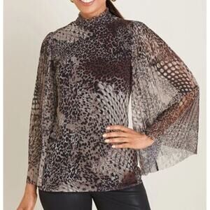 Chico's Cheetah- and Snake-Print Mesh Top sz 1/ M